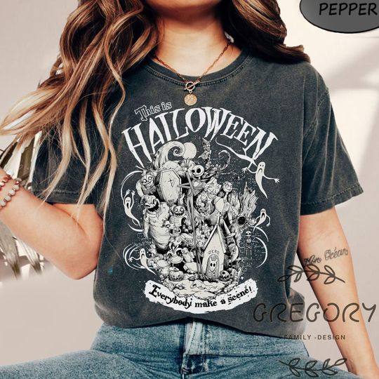 Discover Vintage The Nightmare Halloween Comfort Colors Shirt, Everybody Make A Scene Shirt, Tim Burton Jack Skellington Sally Oogie Boogie Tee