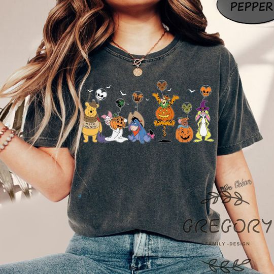 Discover Halloween Winnie the Pooh Pumpkin Comfort Colors Shirt, Pooh Piglet Eeyore Tigger Rabbit Kanga Roo Shirt, WDW Disneyland Spooky season