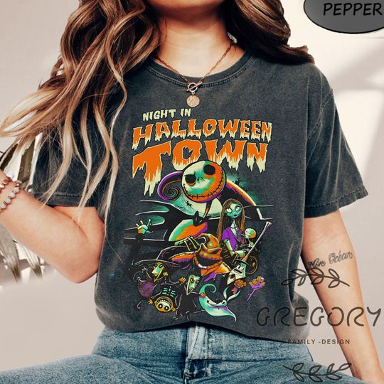 Discover Nightmare Before Christmas Characters Comfort Colors Shirt, Night In Halloween Town Shirt, Jack Skellington Oogie Boogie Bash