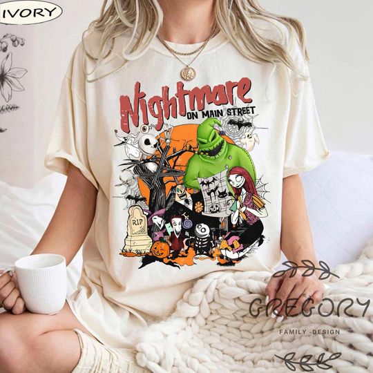 The Nightmare on Main Street Oogie Boogie Bash Halloween Comfort Colors Shirt, Nightmare Jack Skellington Sally Lock Shock Barrel Shirt