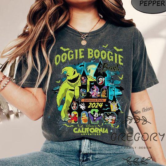 Discover Vintage Oogie Boogie Bash 2024 Halloween Disney castle Comfort Colors Shirt, Mickey & friends Oogie Boogie Man Halloween Family Group Shirt