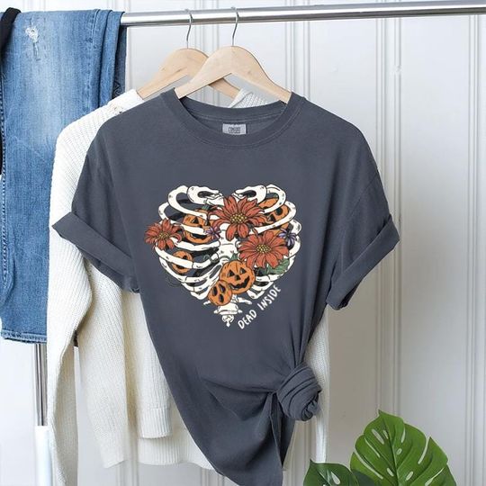 Discover Comfort Colors Dead Inside Shirt, Halloween Skeleton Shirt,Skeleton Heart Shirt