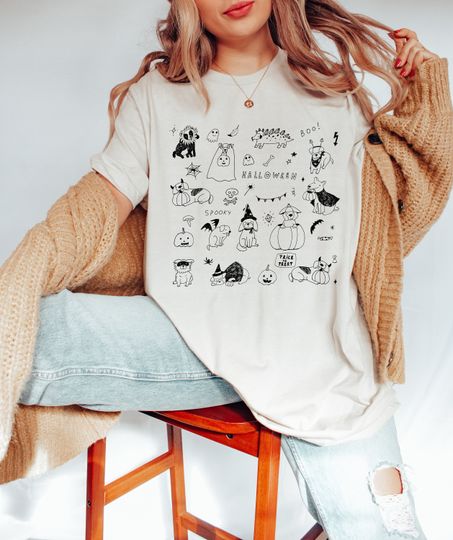 Discover Halloween Dog Doodle Shirt, Funny Groovy Cute Ghouls Dog Lover Tee