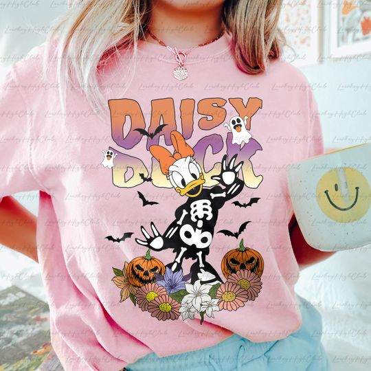 Discover Daisy Halloween Floral Shirt, Skeleton Daisy Duck Shirt, Scary Pumpkin Daisy Shirt
