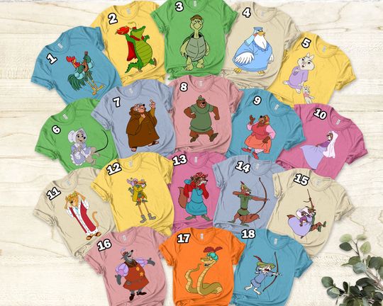 Disney Robin Hood Characters Group T-Shirt, Marian Prince John Friar Tuck Sir Hiss Shirt