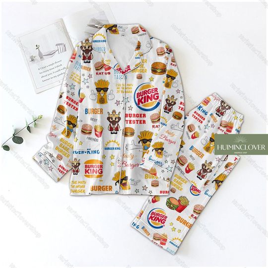 Burger King Pajamas Set, Burger King Womens Pajamas, Burger King Pajama, Burger King Lover Holiday Pajamas, Burger King Shirt
