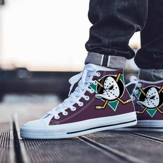 Mighty Ducks Shoes, Mighty Ducks High Top Sneaker, Hockey Fan Converse style hightop, custom shoe, mom dad child shoe
