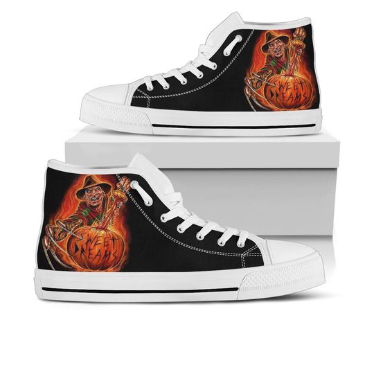 Freddy Krueger Shoes, Freddy Krueger High Top Sneaker, Horror Fan Converse style hightop, custom shoe, mom dad child shoe