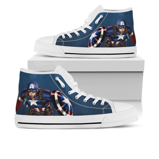 Captain America Shoes, Captain America High Top Sneaker, Comic Fan Converse style hightop, custom shoe, mom dad child shoe