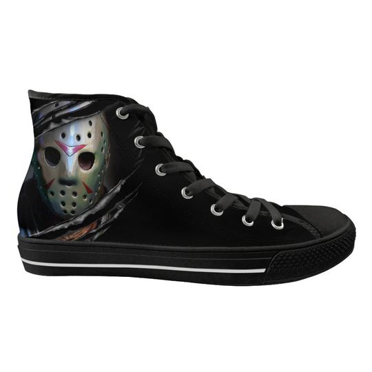 Discover Jason Friday The 13th High Top Sneakers Horror Shoes Jason Friday The 13th Sneakers Creepy Shoes Horror Fans Gift