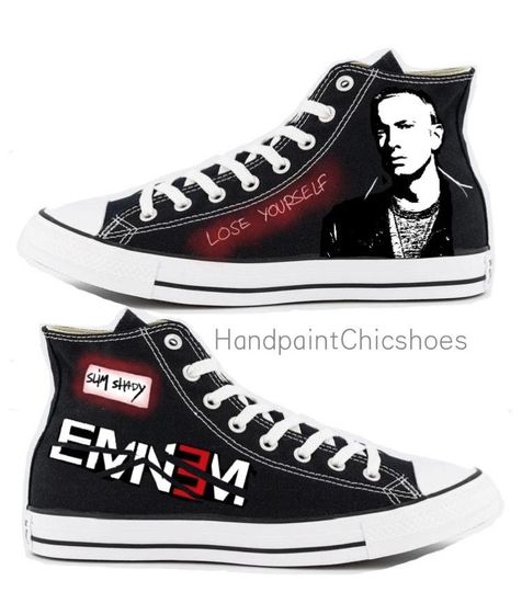 Hand painted EMINEM high top Converse,Rap Eminem Converse,Custom Eminem black Converse,Eminem shoes,gifts for friends,Rap Concert shoes