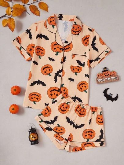 Halloween Pajamas, Halloween Pjs For Women, Halloween Shorts, Fall Pajamas, Pumpkin Pajama Set, Holiday Pajamas, Ghost Pajamas Spooky Season