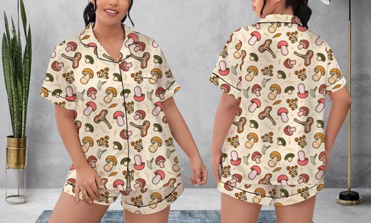Discover Mushroom Pattern Pajamas Short Set, Mushroom Pattern Pajamas Set, Holiday Pajamas Set, Pajamas Pants, Women Pajamas, Sleepwear Pyjamas