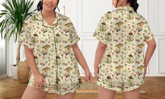 Discover Mushroom Pattern Pajamas Short Set, Mushroom Pattern Pajamas Set, Holiday Pajamas Set, Pajamas Pants, Women Pajamas, Sleepwear Pyjamas
