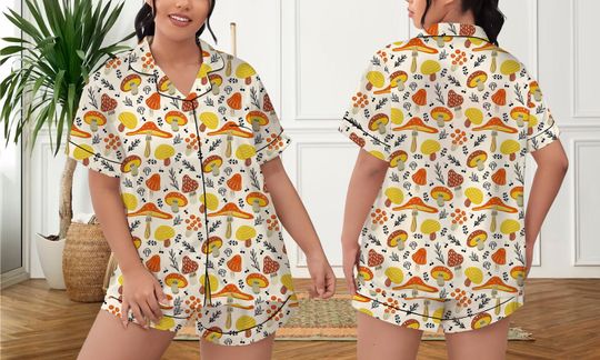 Discover Mushroom Pattern Pajamas Short Set, Mushroom Pattern Pajamas Set, Holiday Pajamas Set, Pajamas Pants, Women Pajamas, Sleepwear Pyjamas