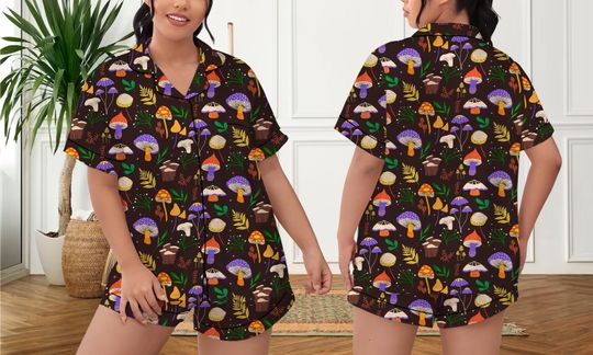 Discover Mushroom Pattern Pajamas Short Set, Mushroom Pattern Pajamas Set, Holiday Pajamas Set, Pajamas Pants, Women Pajamas, Sleepwear Pyjamas