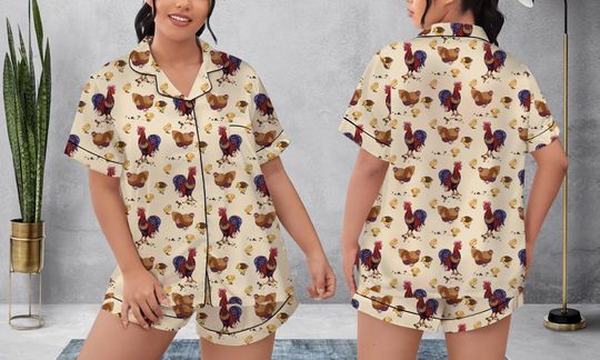 Discover Chicken Christmas Pajamas Short Set, Chicken Pattern Pajamas Set, Holiday Pajamas Set, Pajamas Pants, Women Pajamas, Sleepwear Pyjamas