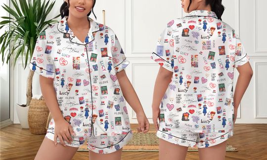 I Love Lucy Christmas Pajamas Short Set, I Love Lucy Pajamas Set, Holiday Pajamas Set, Pajamas Pants, Women Pajamas, Sleepwear Pyjamas