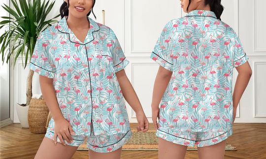 Flamingo Pajamas Short Set, Flamingo Christmas Pajamas Set, Holiday Pajamas Set, Pajamas Pants, Women Pajamas, Sleepwear Pyjamas
