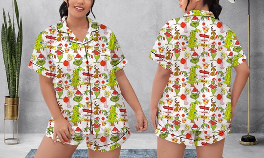 Discover funny character Christmas Pajamas Short Set, funny character Christmas Pajamas Set, Holiday Pajamas Set, Pajamas Pants, Women Pajamas, Sleepwear Pyjamas