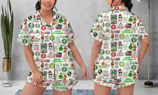 funny character Christmas Pajamas Short Set, funny character Christmas Pajamas Set, Holiday Pajamas Set, Pajamas Pants, Women Pajamas, Sleepwear Pyjamas