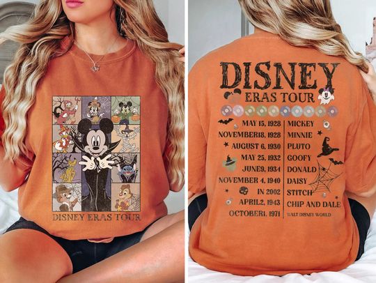 Discover 2-Sided Mickey And Friends Halloween Eras Tour Shirt, Disney Concert Music Tshirt