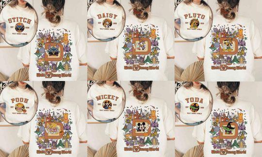 Discover Vintage Disney Halloween All Characters Shirt | Mickey And Friends Horror Tshirt