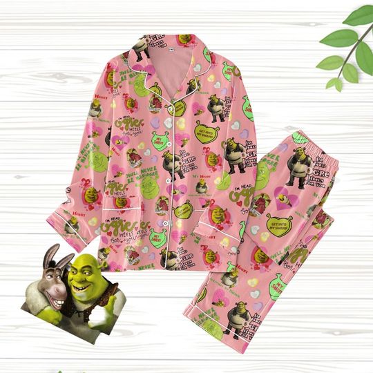 Shrek Face Pajamas, Shrek Bridesmaid Pajamas, Shrek and Fiona Pajamas Set, Funny Shrek Pajamas Pants, Sassy Shrek Halloween Pajamas