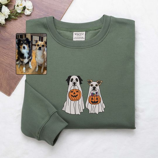 Discover Custom Dog Embroidered Sweatshirt Halloween Ghost Dog Hoodie Halloween Embroidered Sweatshirt Dogs Embroidered Hoodie Pet Ghost Hoodie
