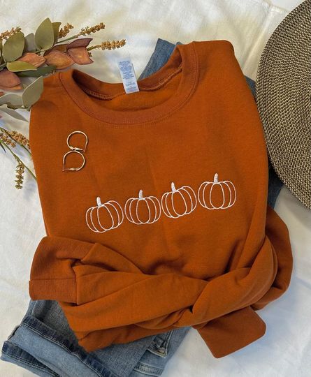 Discover Pumpkin Outline Embroidered Sweatshirt- Pumpkin Outline Pullover - Simple Fall Pumpkin Crewneck - Minimal Fall Sweatshirt - Thanksgiving
