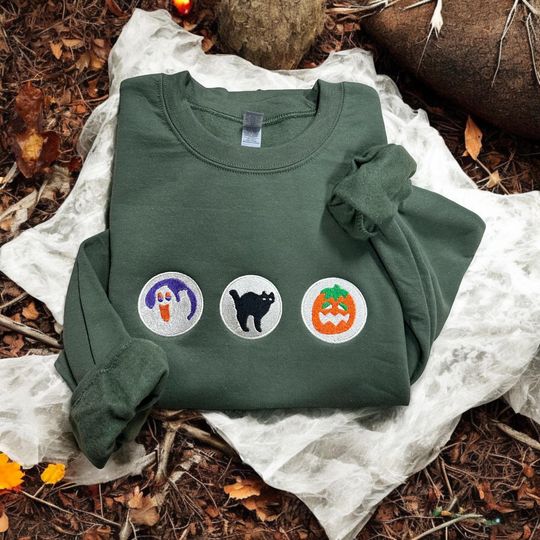 Discover Halloween Cookies Sweatshirt Embroidered, Cute Black Cat Crewneck For Women, Ghost Black Cats Embroidered, Spooky Cat Mom Fall Sweater