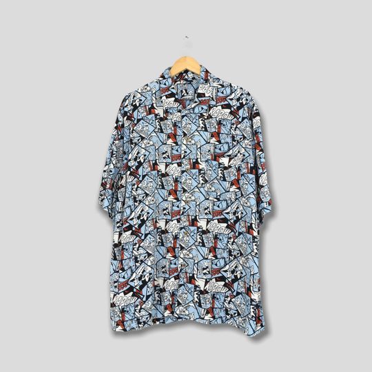 Vintage Mickey Mouse Disney Hawaii  Rayon Shirt Men 3Xlarge Donald Duck Mickey Rock N Roll