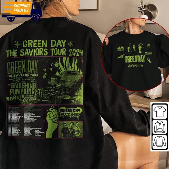 Discover Green Day The Saviors Tour 2024 Two Sides Shirt, Smashing Pumpkins 2024 Tour Concert T-Shirt, Punk Rock Sweatshirt, Green Day Fan Gifts