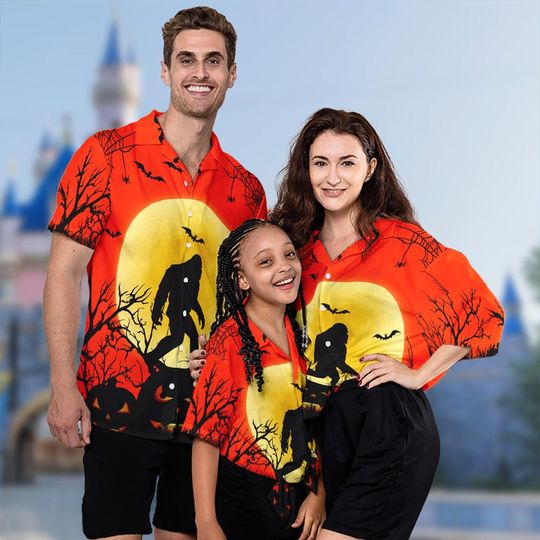 Discover Halloween Night Bigfoot Hawaiian Shirt, Bigfoot Monster Halloween Hawaii Shirt