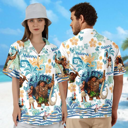 Discover Princess Couple Hawaii Beach Shirt, Characters Button Up Shirt Holiday
