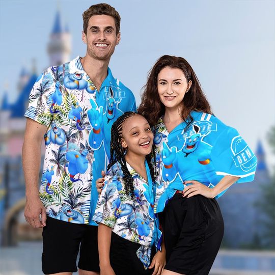 Aladdin Movie Hawaii Beach Shirt, Genie Movie Button Up Holiday, Aladdin Genie Hawaiian