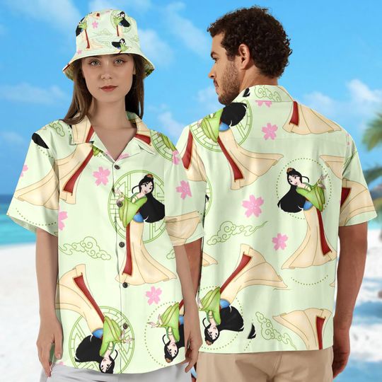 Mulan With Flowers Hawaii Shirt, Mulan Princess Button Up Shirt, Princess Movie Hawaiian