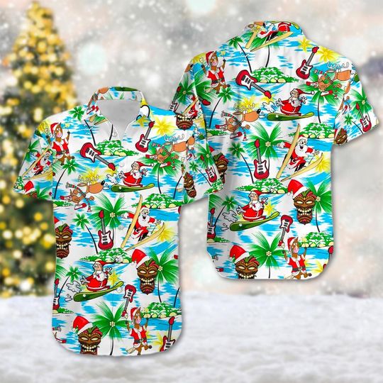 Discover Santa Claus Surfing Christmas Hawaii Shirt, Santa Claus Button Up Shirt