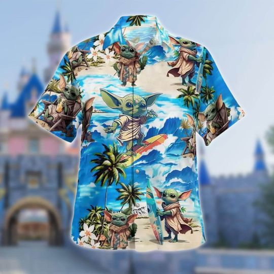 Discover Yoda Surfing Hawaii Beach Shirt, Starwars Button Up Shirt, Funny Yoda Hawaiian Shirt