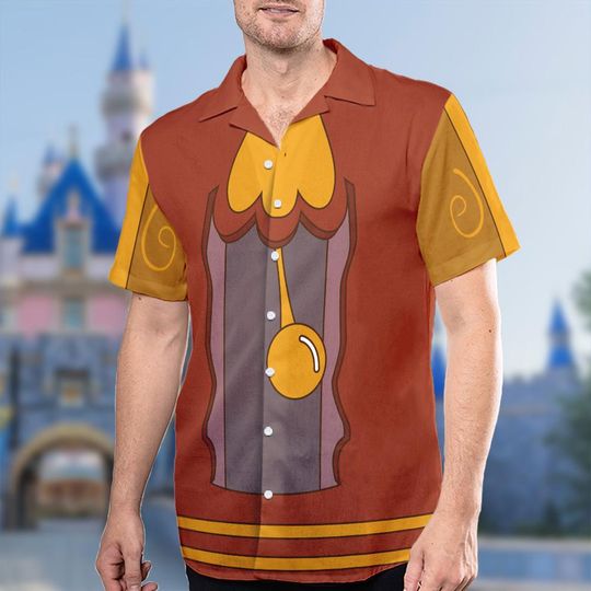 Cogsworth Button Up Shirt, Beauty And The Beast Hawaiian Shirt Gift