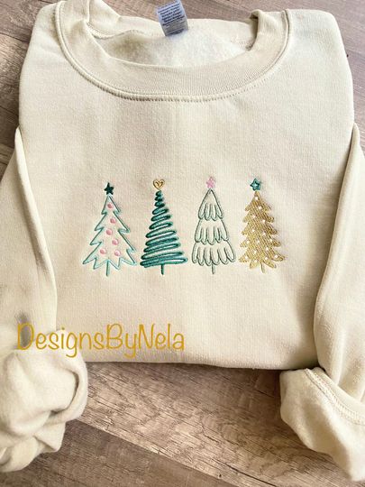 Discover Embroidered Christmas Tree sweatshirt,  Christmas sweatshirt, Embroidered Holiday sweatshirt