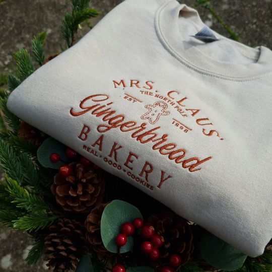 Discover Mrs Clause Gingerbread Christmas Embroidered Sweatshirt, Christmas Sweatshirt, Funny Christmas, Xmas Gift, Womens Sweater, Retro Christmas
