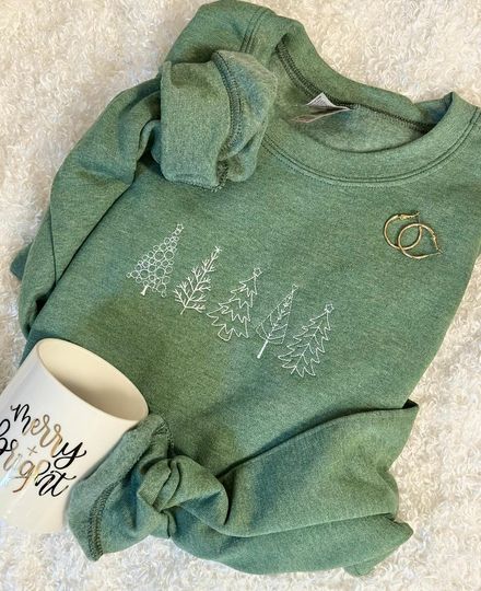Discover Embroidered Christmas Tree Sweatshirt - Minimal Christmas Sweatshirt - Christmas Tree Outline Sweatshirt - Cute Holiday Sweatshirt