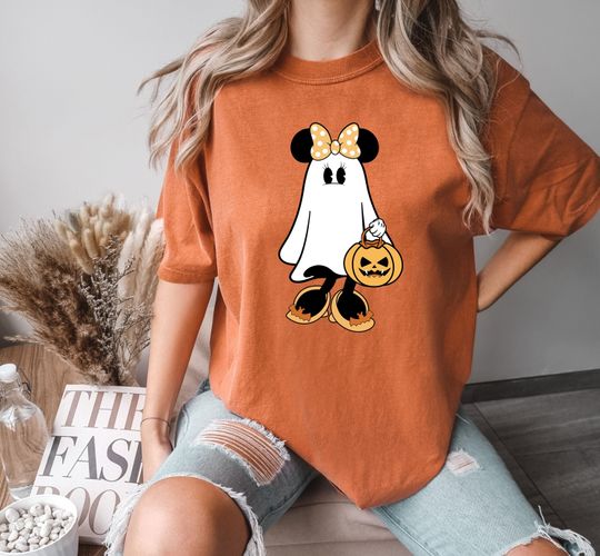 Discover Comfort Colors Disney Minnie Ghost Halloween Shirt, Minnie Spooky Season Shirt, Halloween Pumpkin Shirt, Disney Pumpkins Shirt