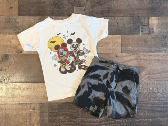 Discover Nightmare on Main, Retro Halloween Mickey, Jack Sally Set, Toddler Shorts Shirt, Pumpkin, Spooky, Bats, Orange Shirt, Disney Boo shirt