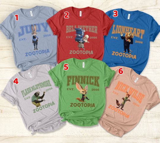 Discover Disney Zootopia Unisex T-shirt, Halloween Zootopia Character Shirt, Bellwether Finnick Zootopia Nick Judy Shirt, Disneyland Family Crew Tee