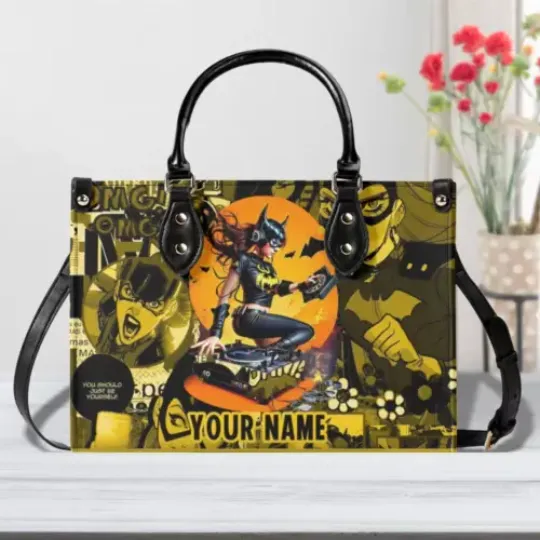 Personalized Super HR Batgirl Women PU Leather Handbag, Cartoon gift, gift for