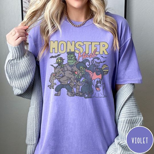 Halloween Monster Mash Comfort Colors Shirt, Retro Halloween Aesthetic, Vintage Halloween TShirt, Graphic Monster Tee, Fall Oversized Shirt
