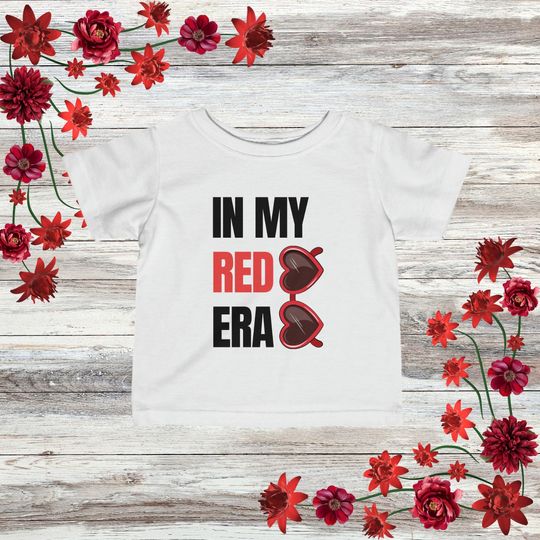 Discover In My Red Era Infant Tee| Red Heart Sunglasses| Taylor Clothing Merch| Taylor Theme Baby Shower| taylor version Gift