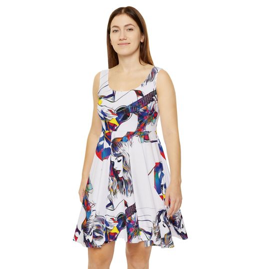 Discover Taylor Skater Dress for Girls Summer Dress Unique Pop Print Womens Skater Dress Unique Guitar Music Student Dress Vibrant Red Blue Dress